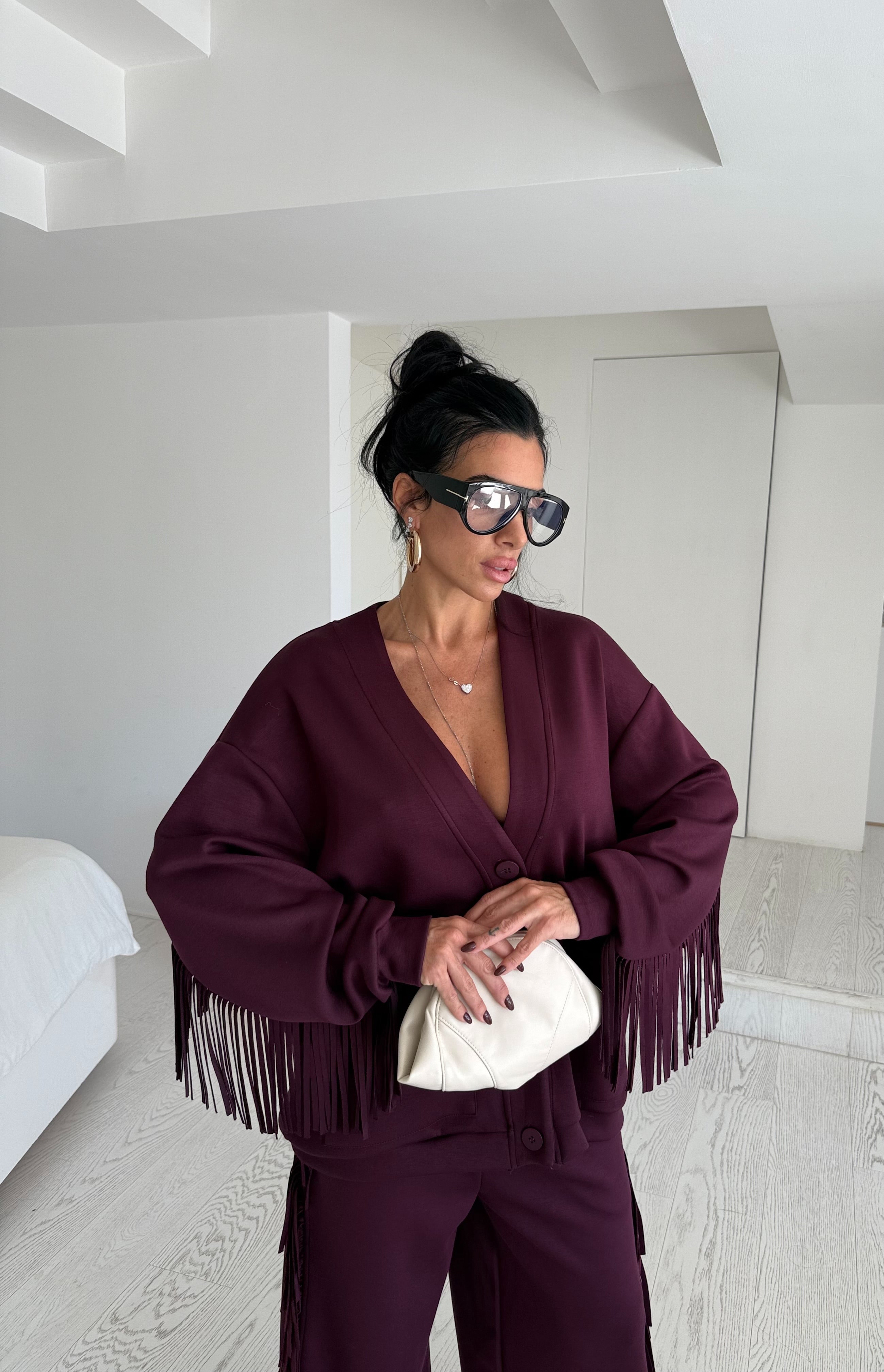 Cardigan frange bordeaux