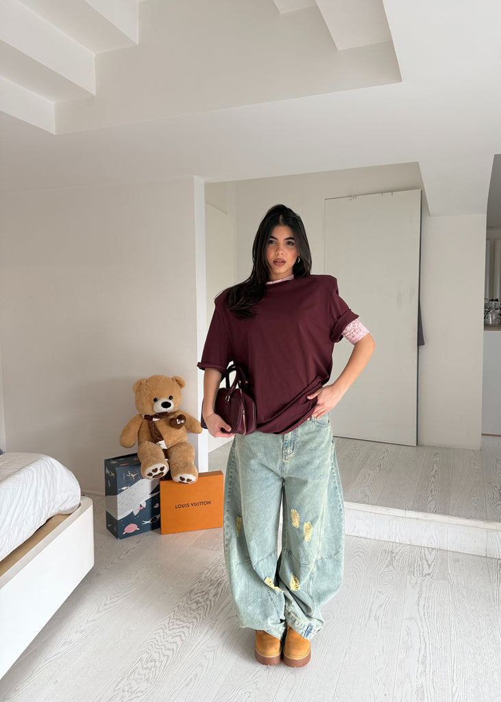 T-shirt maxi spalline bordeaux