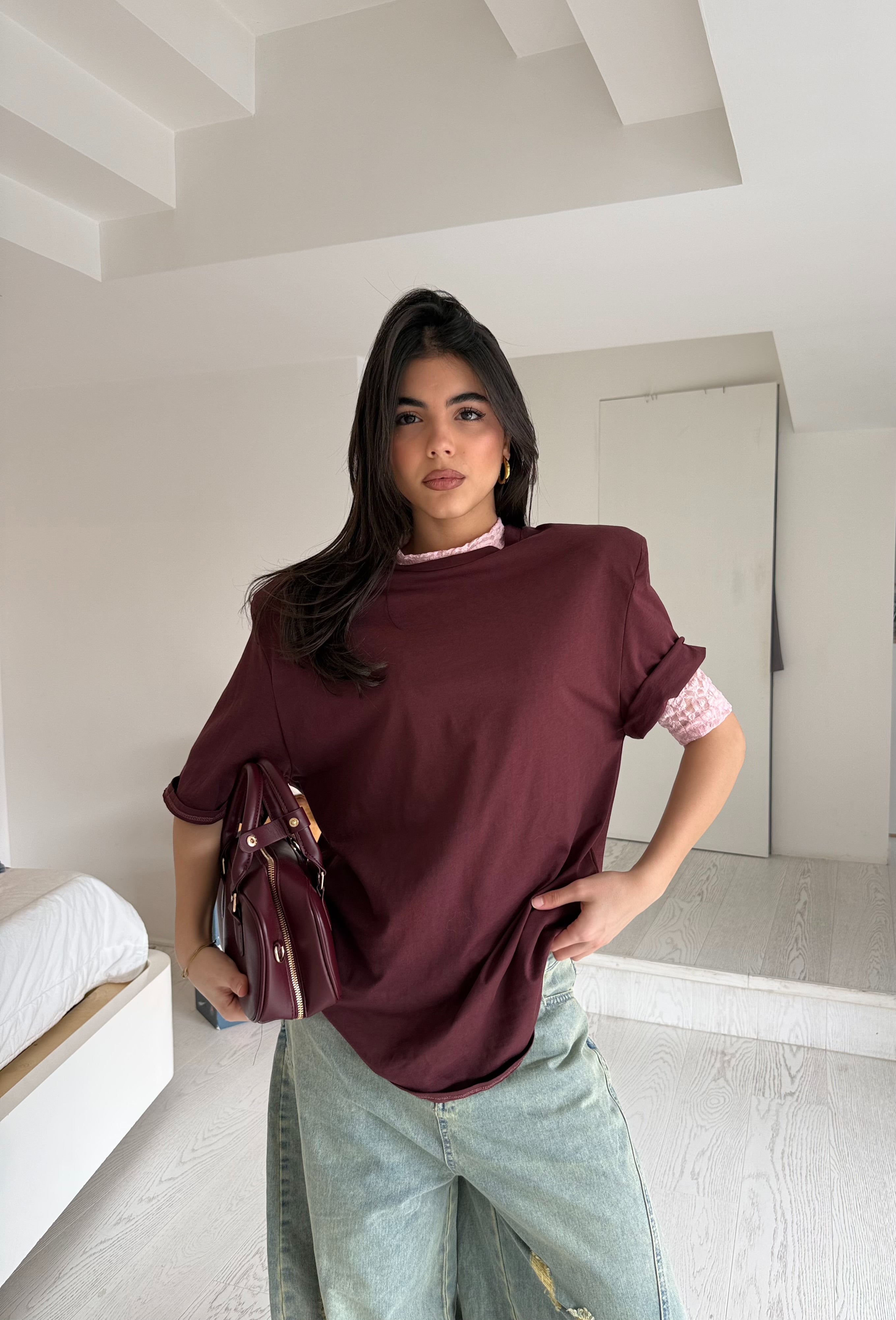 T-shirt maxi spalline bordeaux