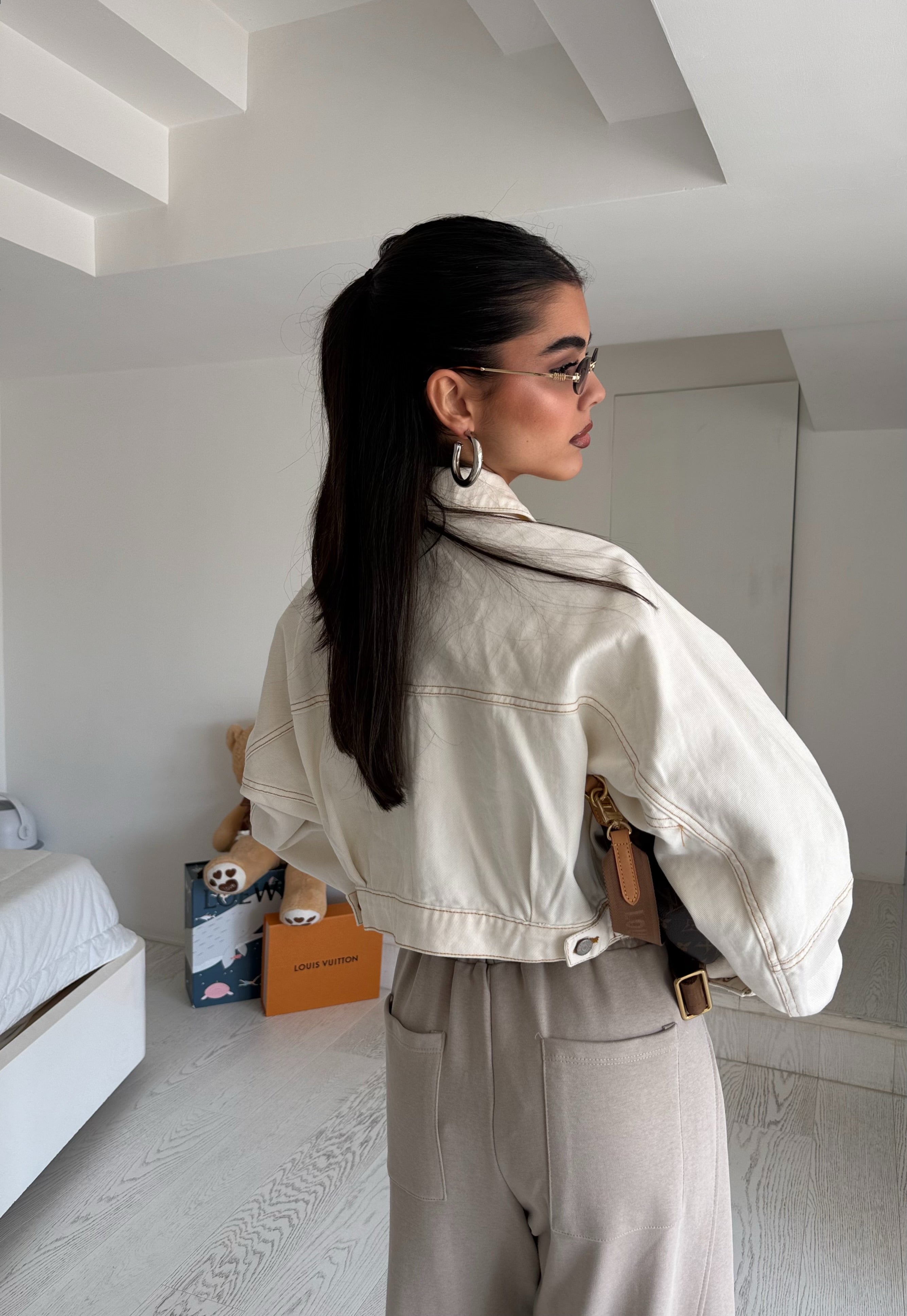 Giubbetto jeans panna