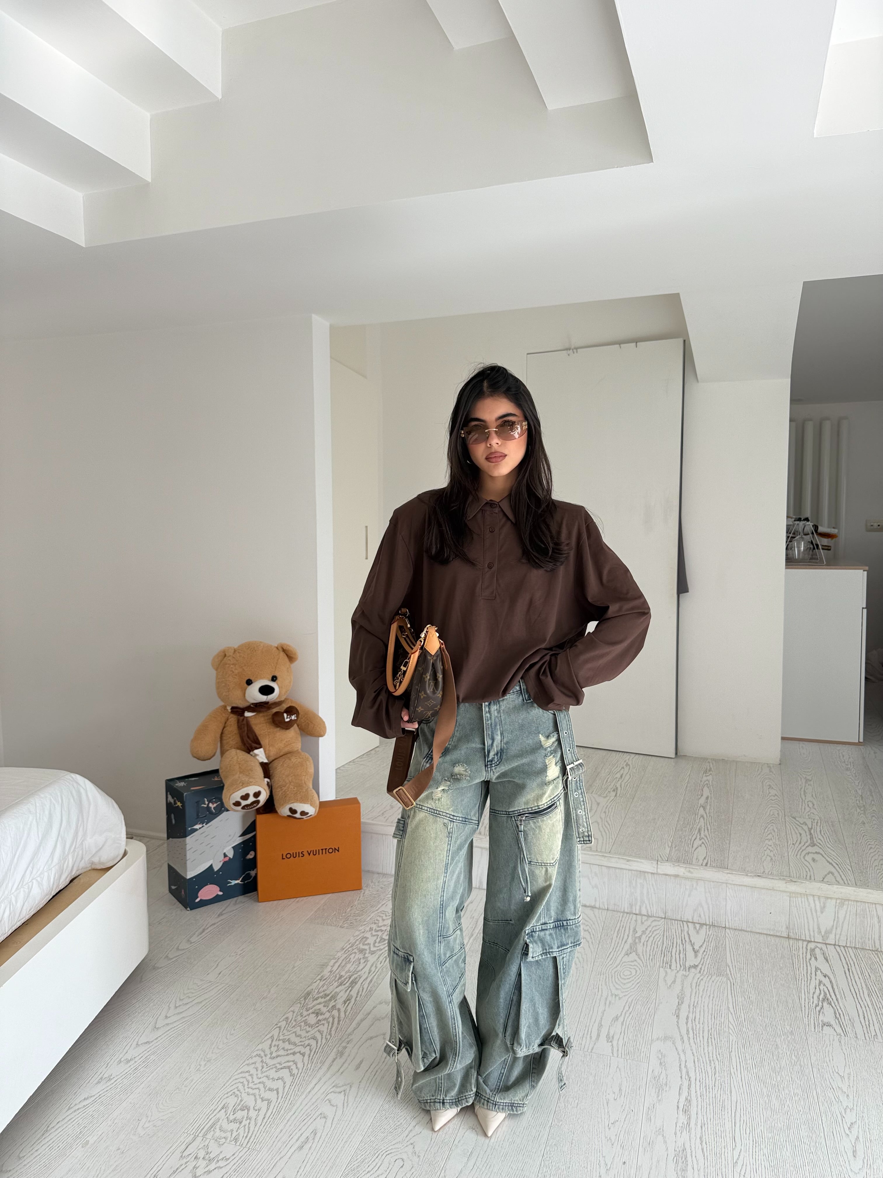 Polo maxi spalline Brown