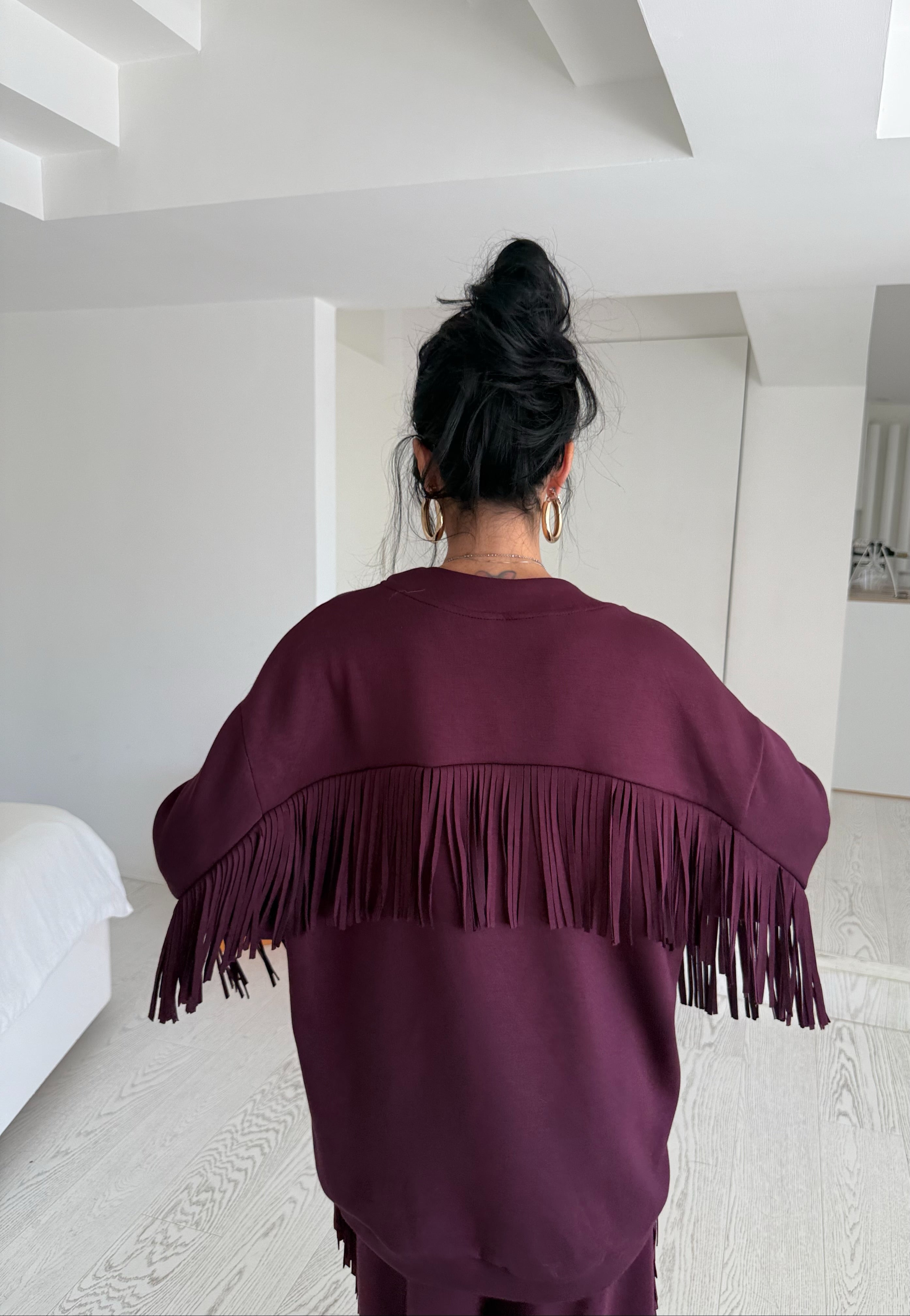 Cardigan frange bordeaux