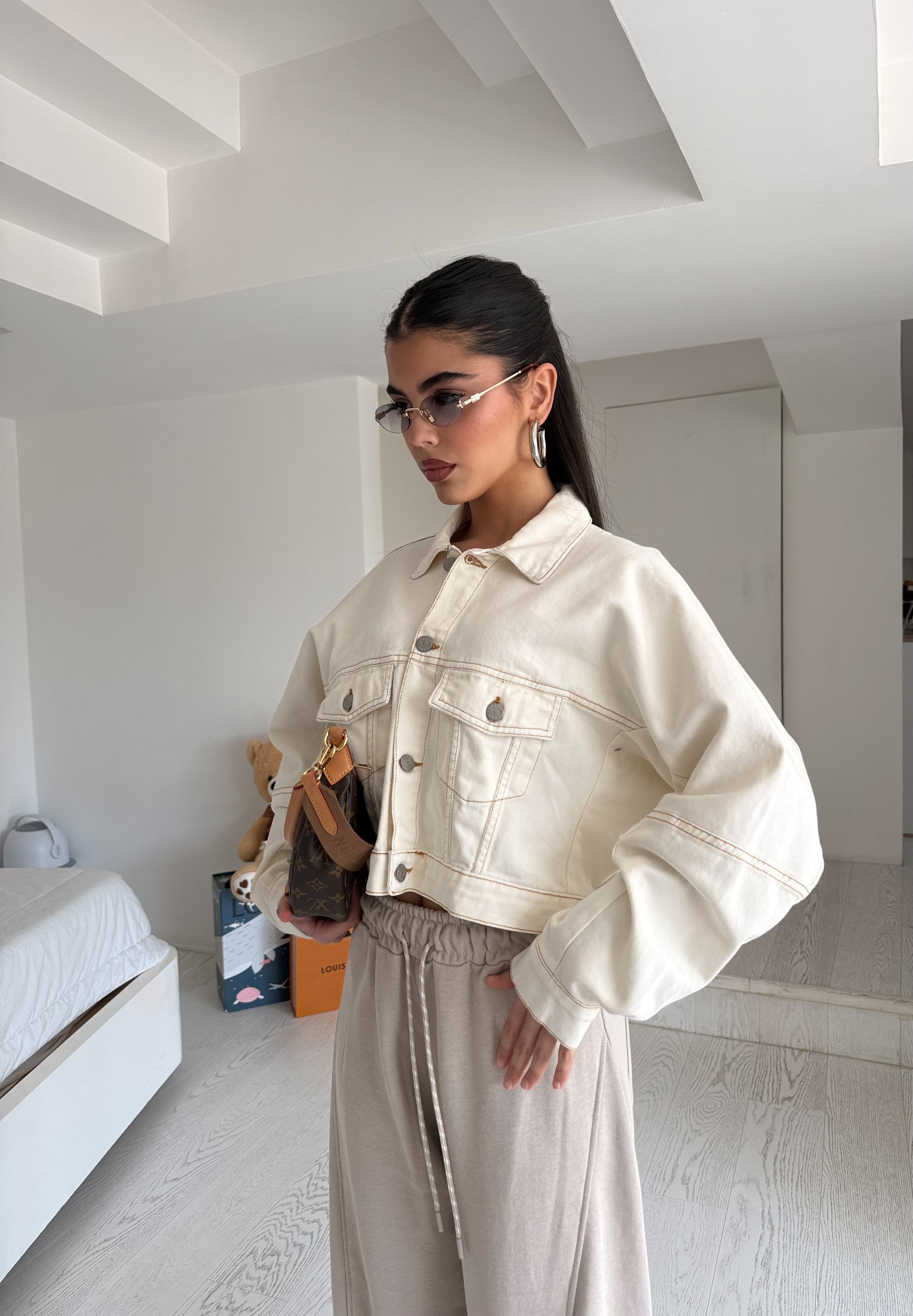 Giubbetto jeans panna